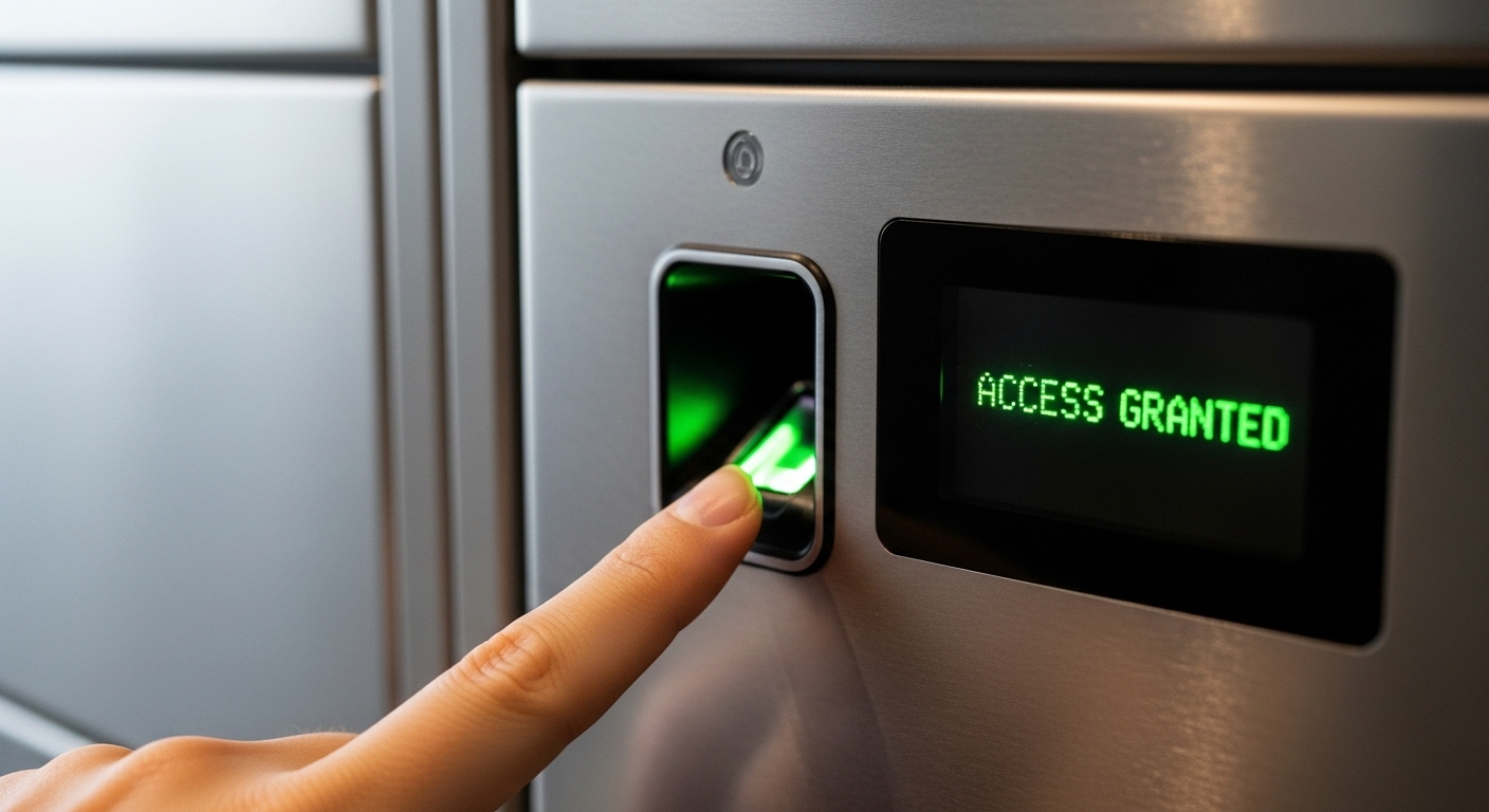 Biometric fingerprint scanner on smart locker for enhanced security