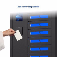 Built in RFID Badge Scanner on the 10 Bay Wireless Qi2 25W Phone Charging Locker from HonestWaves