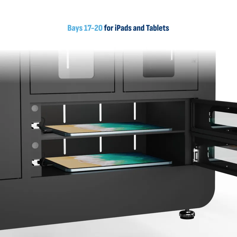 HonestWaves 20 Bay Radio and Tablet Charging Locker in Black - Bottom Bays for iPads and Tablets 20 Bay Radio and Tablet Smart Charging Locker