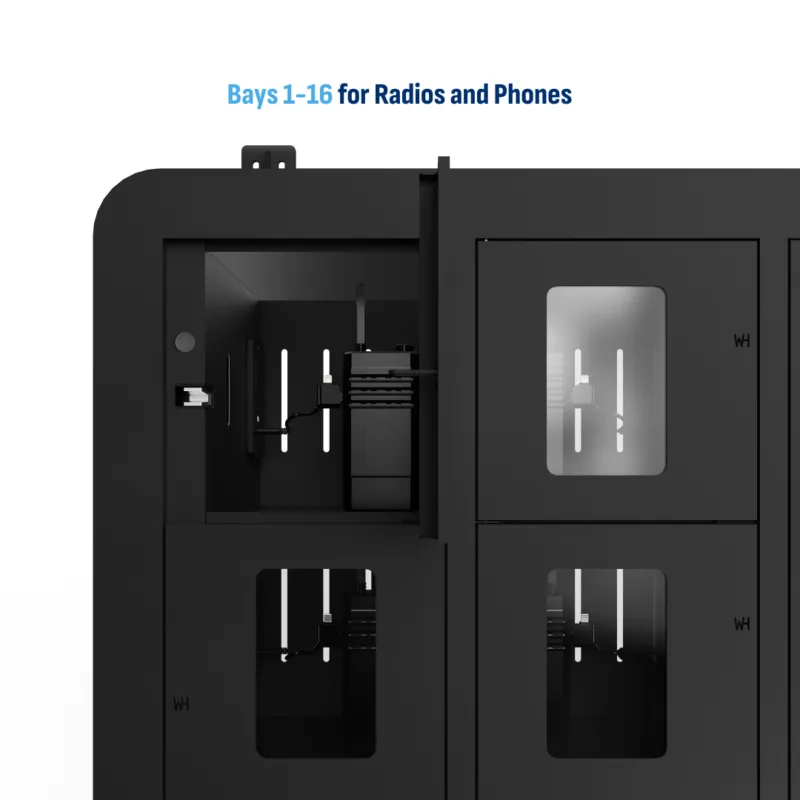 HonestWaves 20 Bay Radio and Tablet Charging Locker in Black - Top Bays for Radios and Phones 20 Bay Radio and Tablet Smart Charging Locker