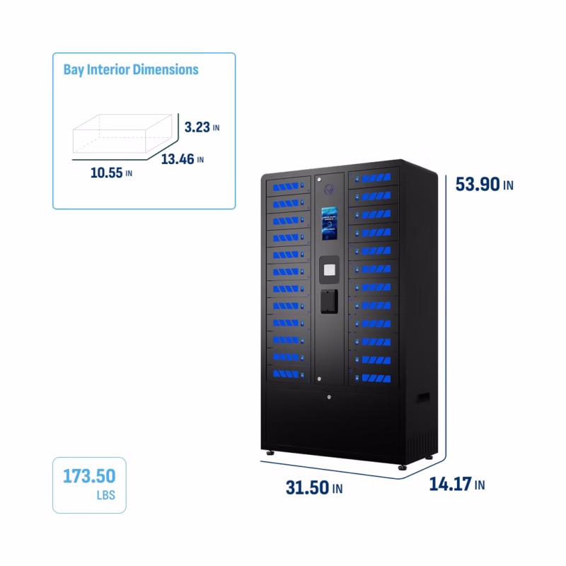 HonestWaves - 24 Bay Smart Locker in Black for RF scanners with trigger handles - Dimensions and weight 24 Bay Charging Locker for Scanners with Trigger Handles
