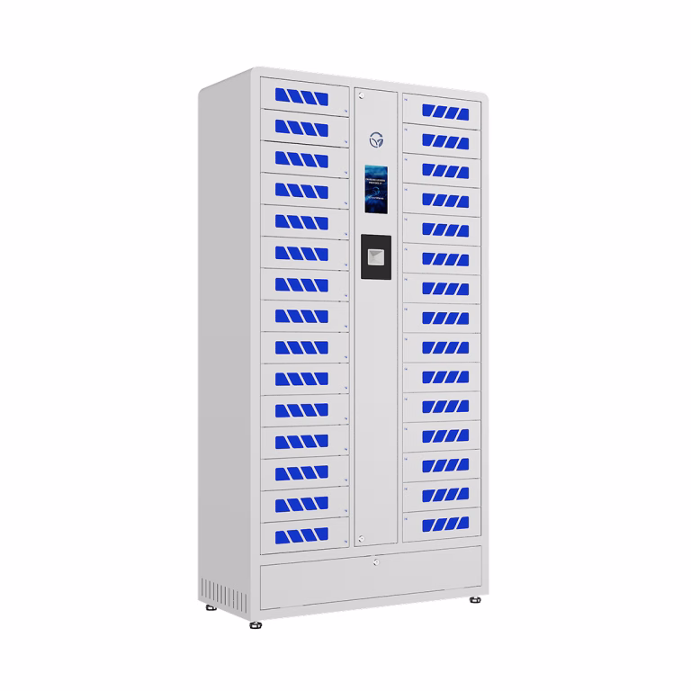 HonestWaves - 30 Bay Smart Secure Chromebook Laptop Locker in White - Facing Right