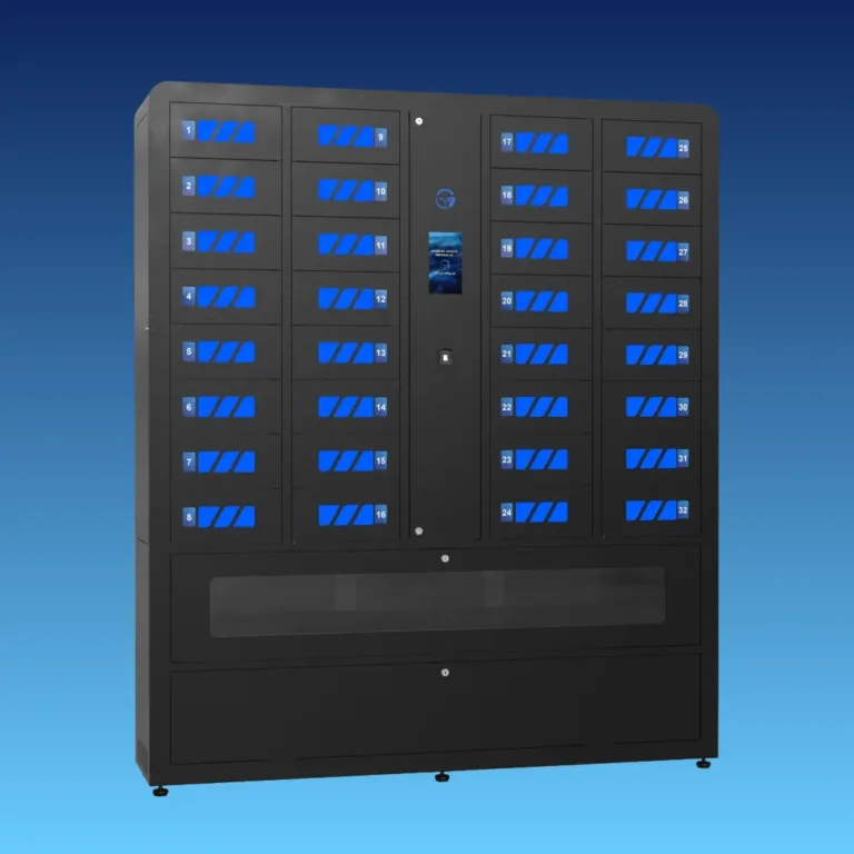 HonestWaves-32-Bay-Biometric-smart-locker-with-battery-storage-in-black-Front