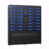 HonestWaves - 32 Bay Biometric smart locker with battery storage in black - Front 32 Bay Biometric Smart Locker for scanners with battery storage area