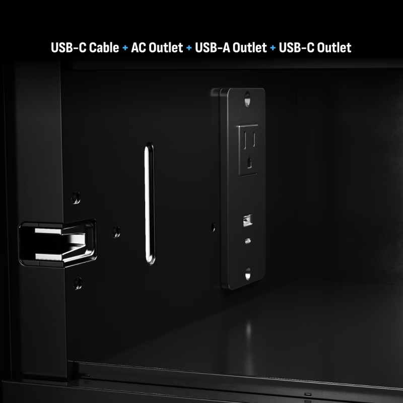 HonestWaves - 32 Bay Smart Locker in black for scanners and tablets - Open bay with charging port outlets 32 Bay Device Smart Charging Locker