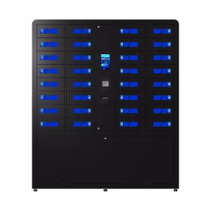 HonestWaves - 32 Bay Smart Locker in black for scanners and tablets - front 32 Bay Device Smart Charging Locker