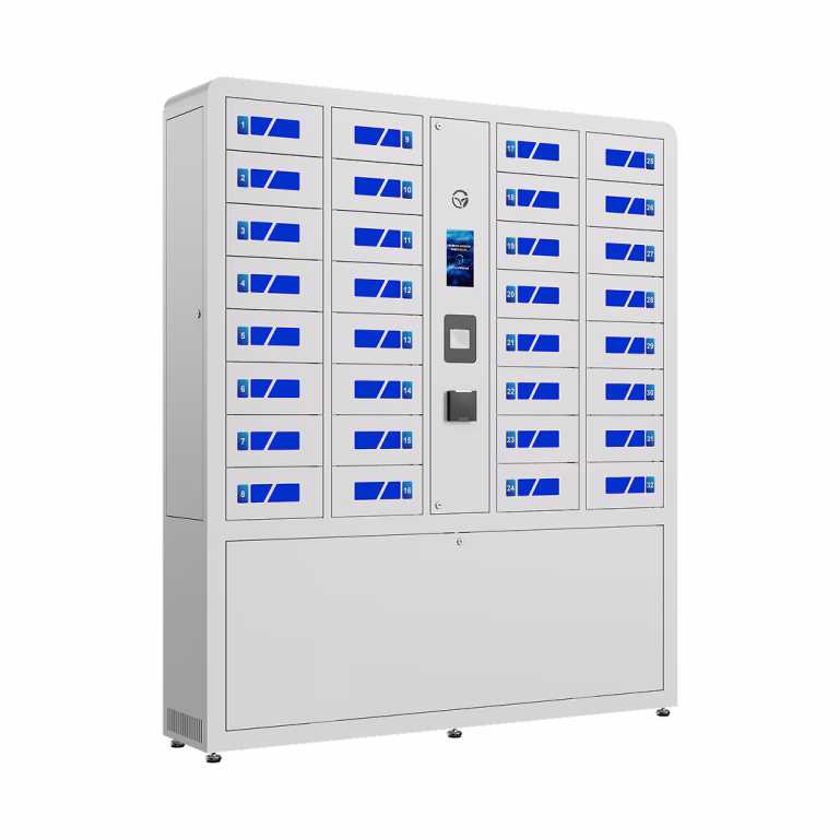 HonestWaves - 32 Bay Smart Locker in white for scanners and tablets - Facing right