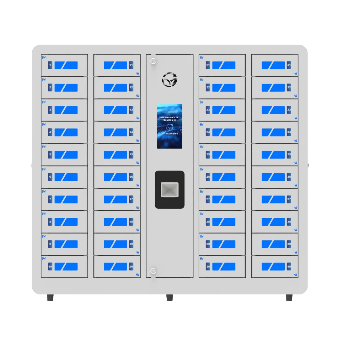 HonestWaves - 40 Bay EDU Smart Phone Charging Locker for Students in White - Front SecureTech Smart Phone Charging Locker 40
