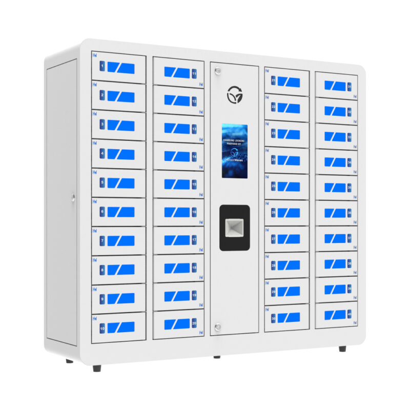 40 Bay EDU Smart Phone Charging Locker for Students in White - Looking Right