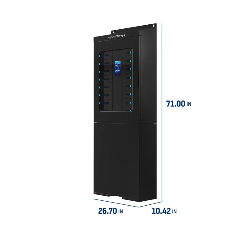 HonestWaves - ClimateGuard 16 - Outdoor Phone Charging Locker in Black - Dimensions with stand ClimateGuard - Outdoor Phone Charging Locker