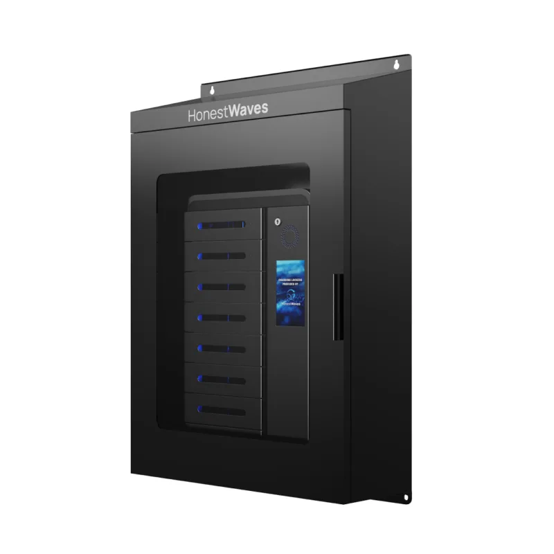 HonestWaves - ClimateGuard 8 - Outdoor Phone Charging Locker in Black - Facing left closed ClimateGuard - Outdoor Phone Charging Locker
