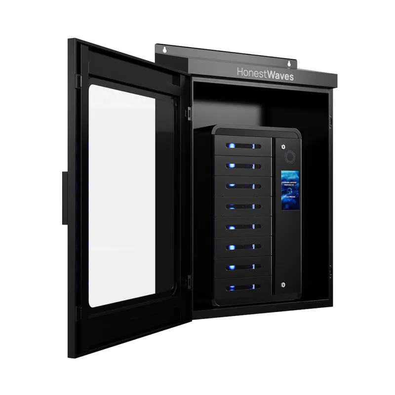 HonestWaves - ClimateGuard 8 - Outdoor Phone Charging Locker in Black - Facing right open ClimateGuard - Outdoor Phone Charging Locker