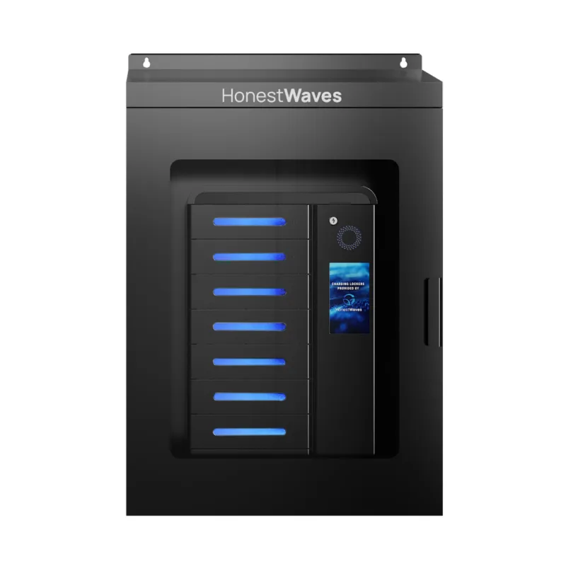 HonestWaves - ClimateGuard 8 - Outdoor Phone Charging Locker in Black - Front closed ClimateGuard - Outdoor Phone Charging Locker