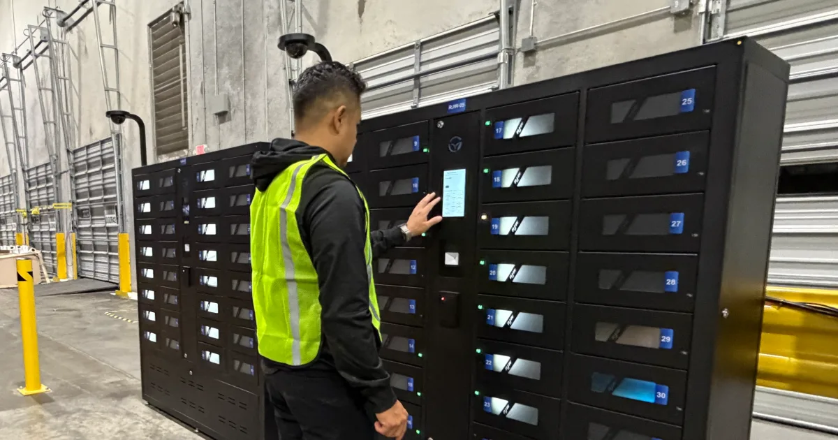 HonestWaves Lockers being used in a warehouse to store devices