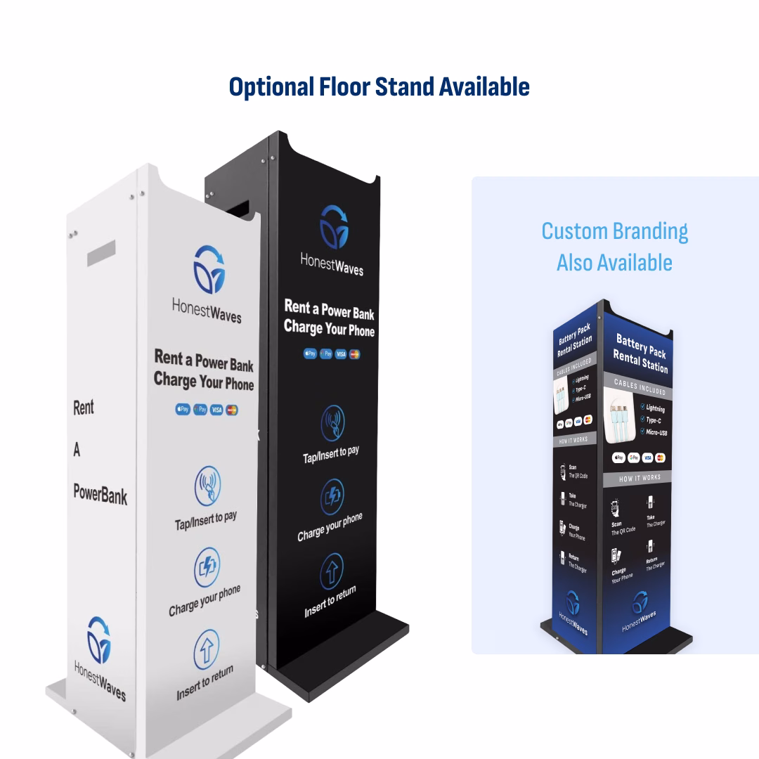 HonestWaves - Optional floor stand for PortablePower battery rental kiosks with custom branding