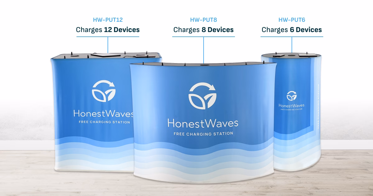 HonestWaves Popup Phone Charging Tables Side by Side in Environment