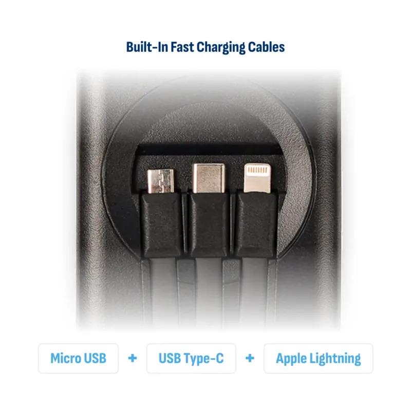 HonestWaves - Portable Battery Pack in Black - Built In Cables Portable Battery Pack in Black - Built In Cables