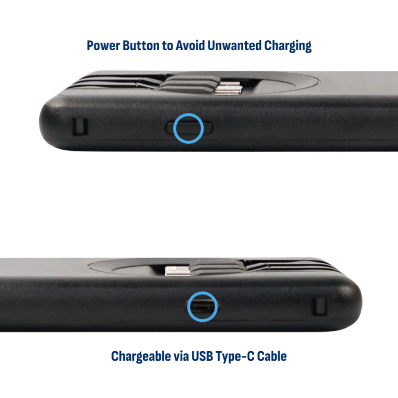Portable Battery Pack in Black - Button and Charger