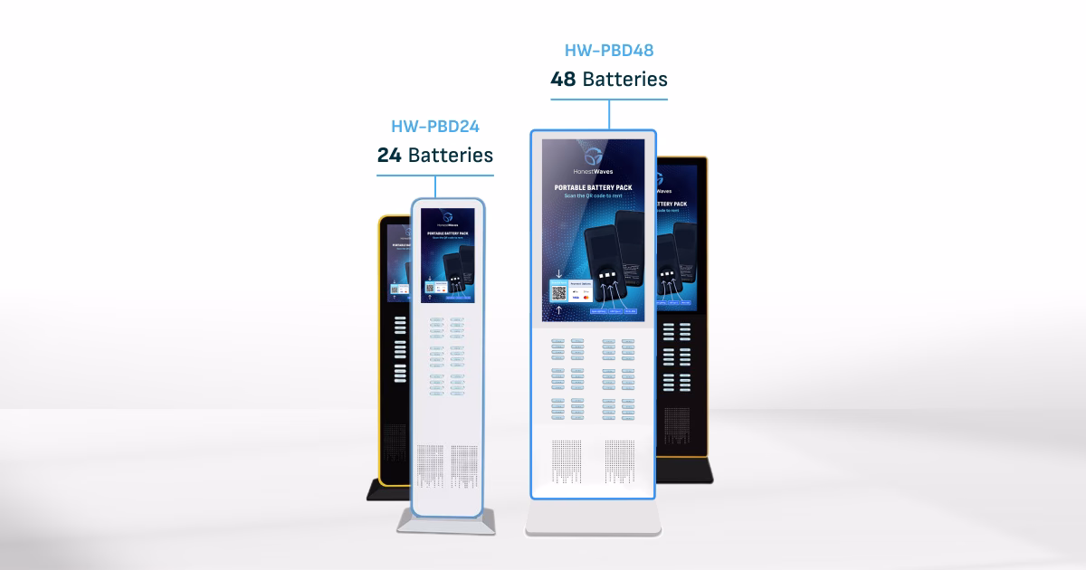 HonestWaves Portable Power Elite lineup of portable battery rental pack charging kiosks