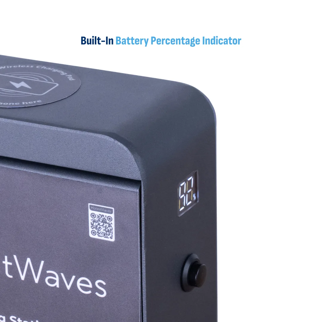 HonestWaves - PortableCharge 5 - Phone Charging Station in Black - Battery Percentage Indicator Battery Percentage Indicator on the PortableCharge 5