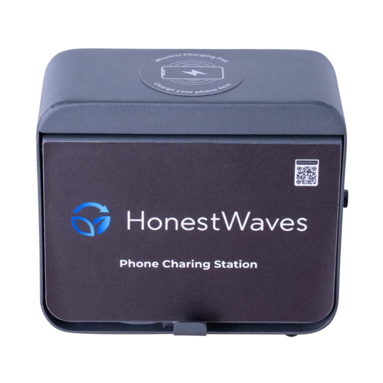 Front View of the PortableCharge 5 Phone Charging Station by HonestWaves in Black