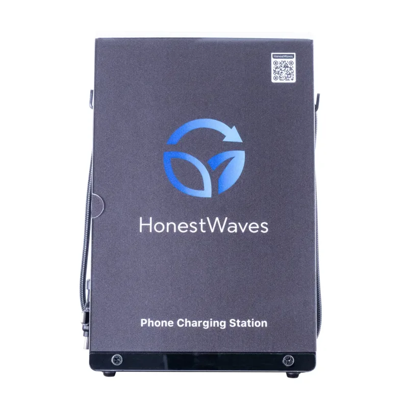 HonestWaves - PortableCharge 6 - Phone Charging Station in Black - Front View Front View of PortableCharge 6 Phone Charging Station by HonestWaves in Black