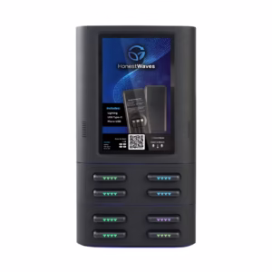 Front of the PortablePower 8 Pro Battery Rental Kiosk in Black