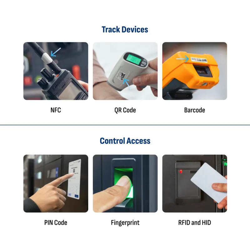 HonestWaves Secure Device Charging Lockers allow you to track devices with NFC, QR codes, barcodes and and control access with pin code fingerprint scanner rfid and hid cards 24 Bay Smart Locker for Scanners with Trigger Handles