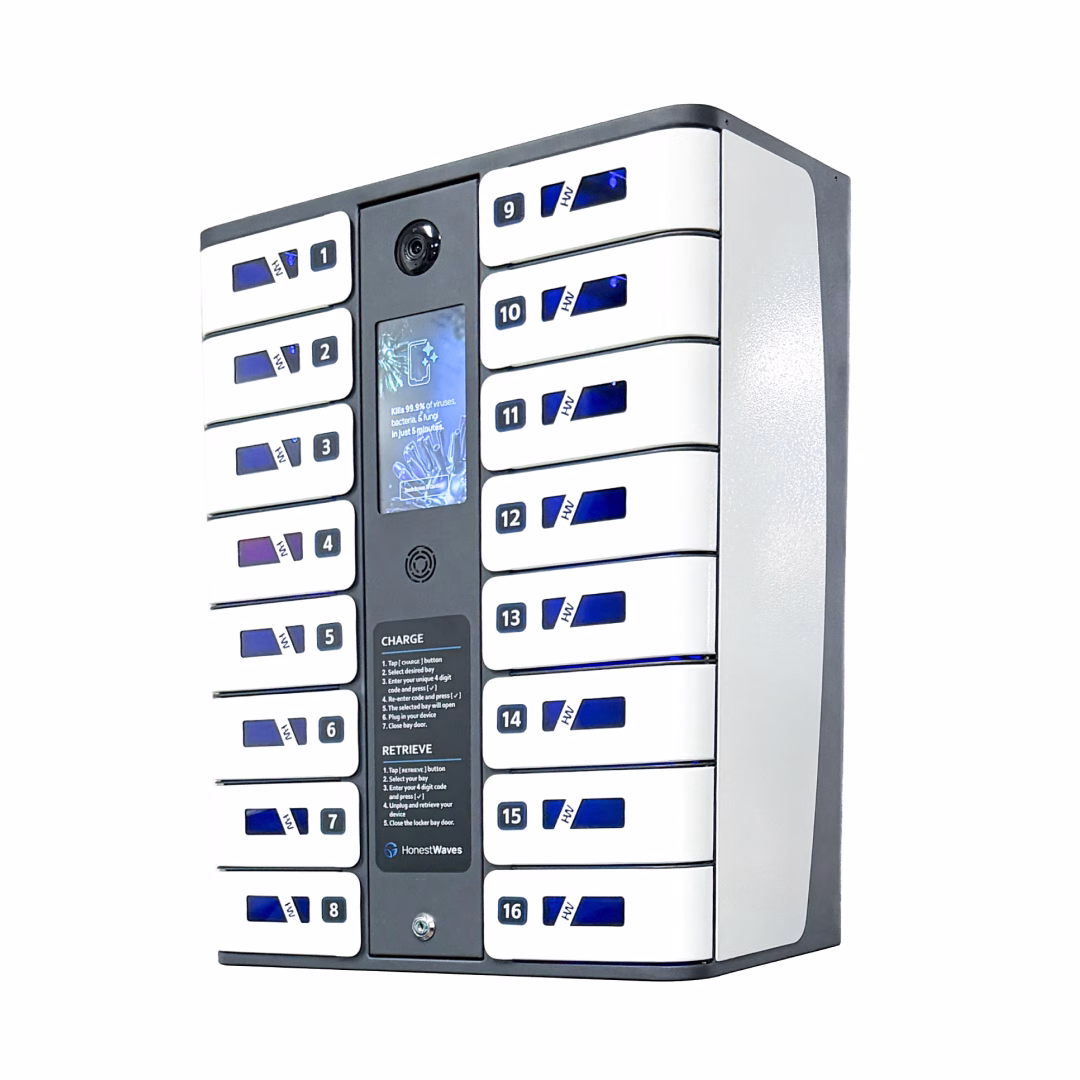 HonestWaves SecureCharge 16 phone charging locker - Facing left
