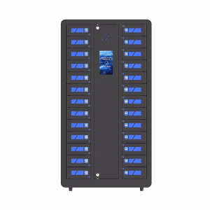 Front view of the SecureCharge 26 phone charging locker in Black