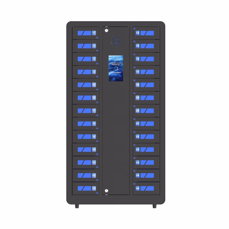 Front view of the SecureCharge 26 phone charging locker in Black