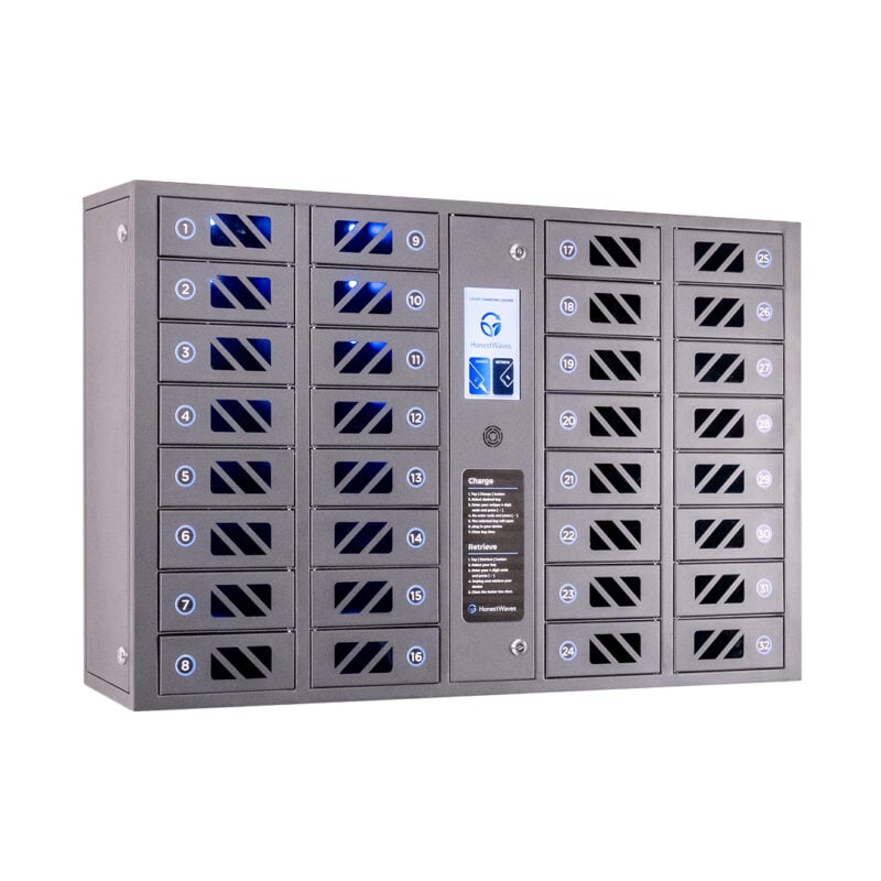 SecureCharge 32 Phone Charging Locker in Black looking right