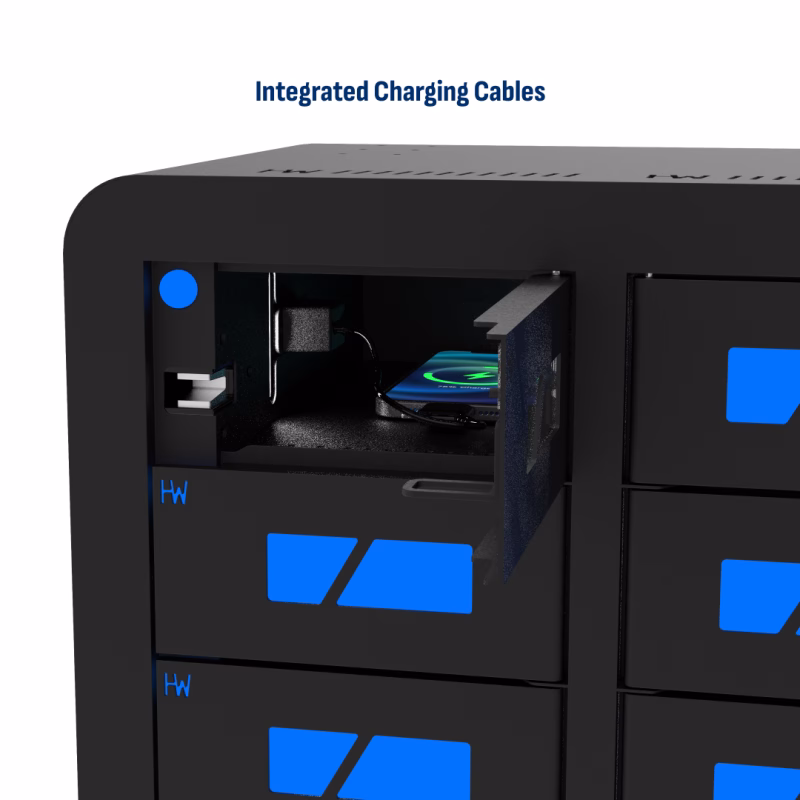 HonestWaves SecureCharge 40 secure phone chargine locker in black - integrated charging cables SecureCharge 40 Charging Locker