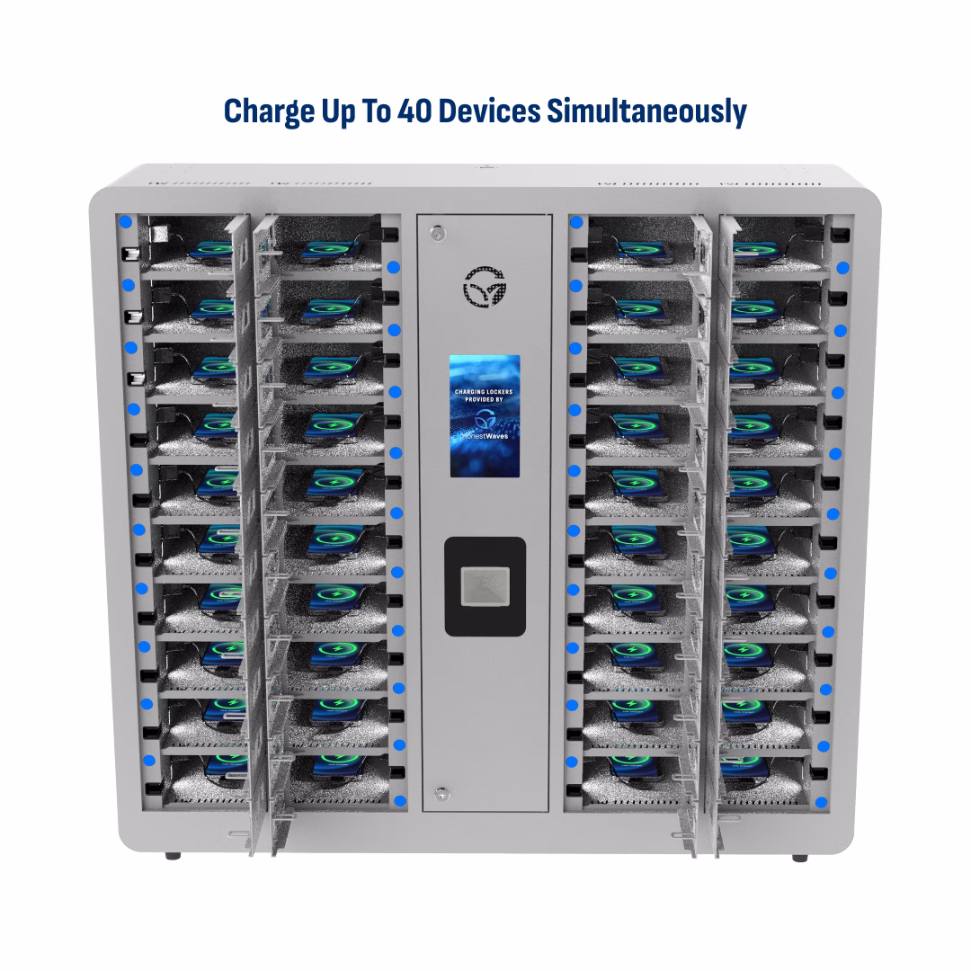 HonestWaves SecureCharge 40 secure phone chargine locker in white - charge 40 devices simultaneously charge 40 devices simultaneously with the SecureCharge 40 secure phone charging locker