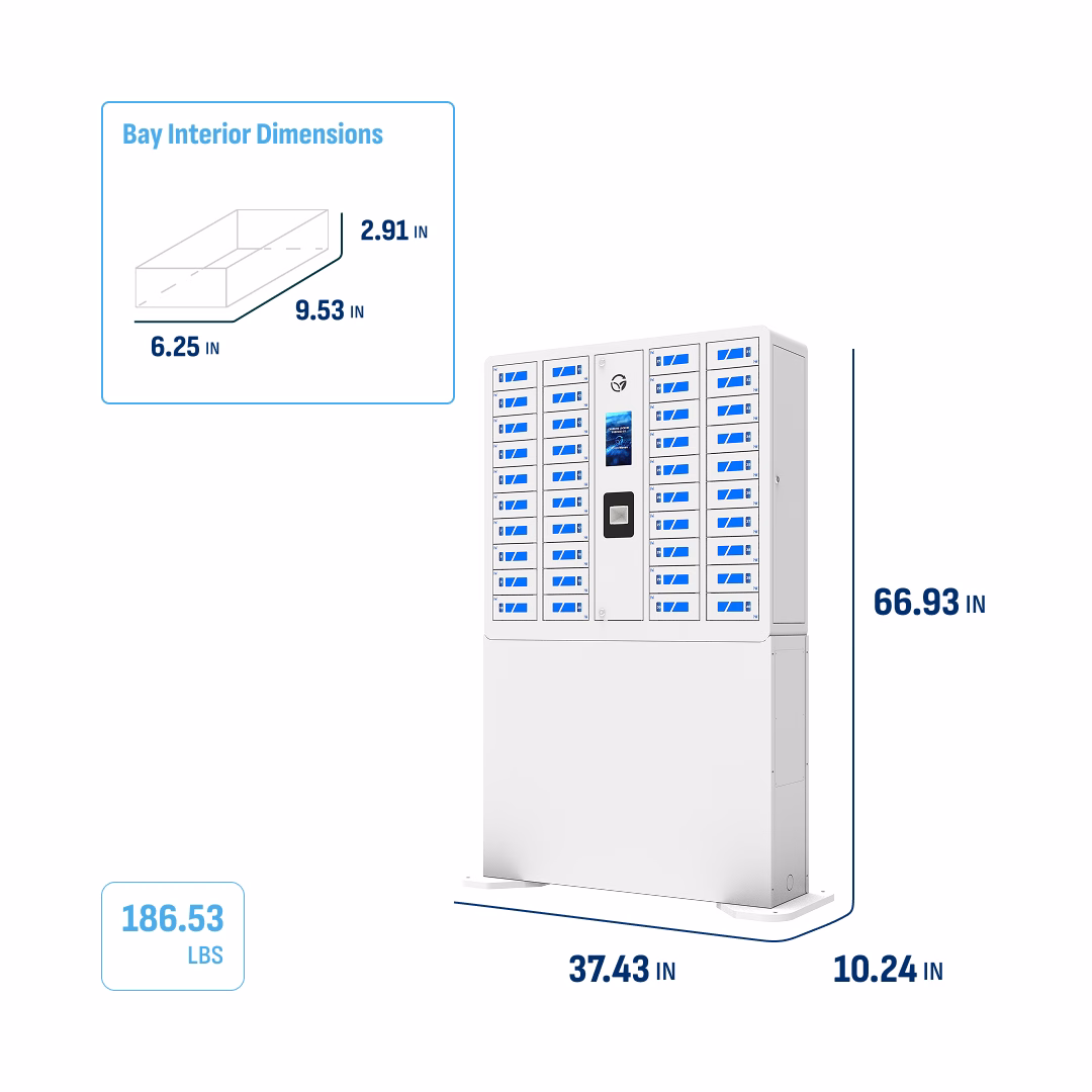 HonestWaves SecureCharge 40 secure phone chargine locker in white - with stand dimensions and weight
