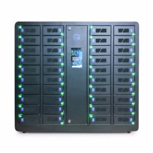 HonestWaves SecureCharge 40 secure phone charging locker in black - Front 40 Bay Device Storage Locker