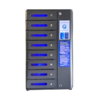 Front View of the SecureCharge 8 Phone Charging Locker in Black by HonestWaves