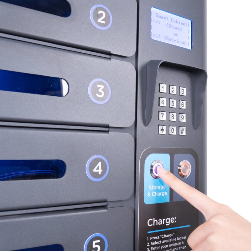 Finger Pressing Charge Button on the SecureCharge 8 Pin Pro by HonestWaves