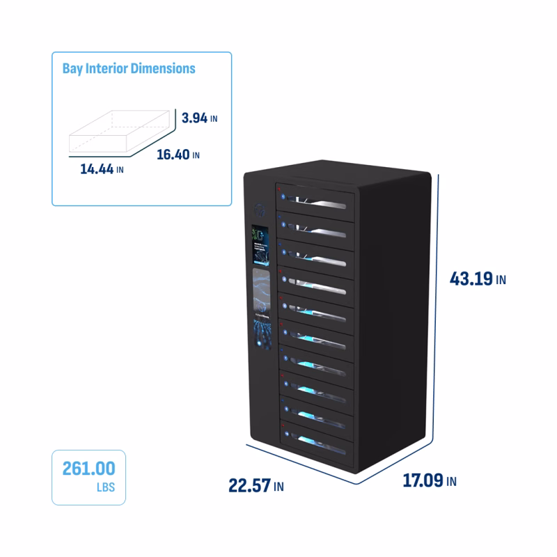 HonestWaves - SecureTech 10 - Device Charging Locker in Black - Dimensions and Weight SecureTech 10 Charging Locker