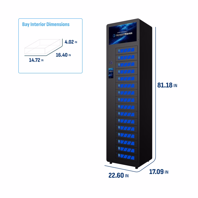 HonestWaves - SecureTech 16 - Device Charging Locker in Black - Dimensions and Weight SecureTech 16 Charging Locker