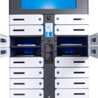 4 Locker Bays of the SecureTech 16 Open with Devices