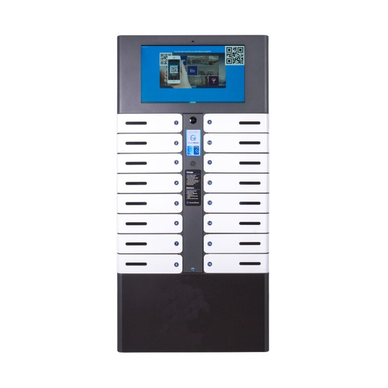 Front View of the SecureTech 16 Device Charging Locker by HonestWaves in White