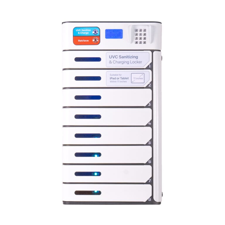 Front view of the SecureTech 8 Phone Charging Locker by HonestWaves in White