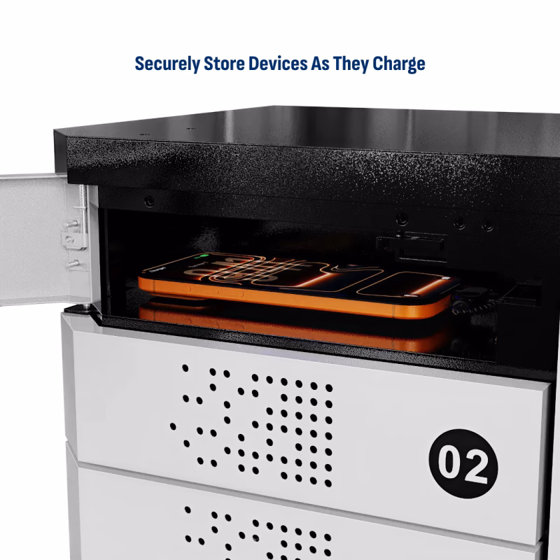 HonestWaves - SecureTech 8 Plus - Device Charging Locker - Closeup Phone in Bay SecureTech 8 Plus