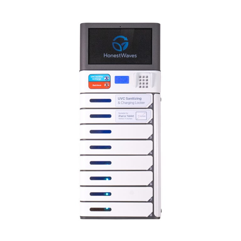 Front view of the SecureTech 8 Pro Phone Charging Locker by HonestWaves in White