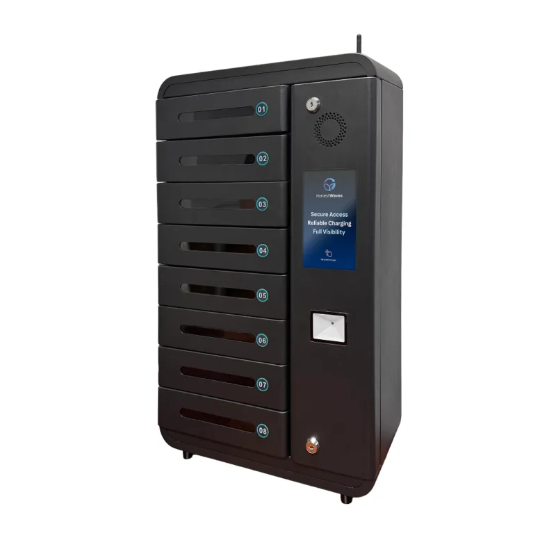 HonestWaves Smart Locker 8 Cloud Connected Phone Charging Locker in Black - Looking Left SmartLocker 8 Charging Locker