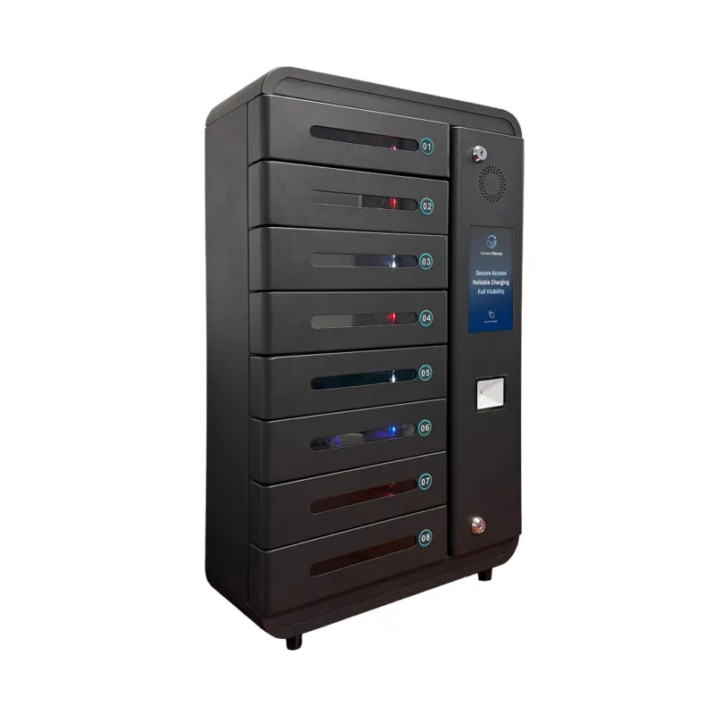 HonestWaves Smart Locker 8 Cloud Connected Phone Charging Locker in Black - Looking Right SmartLocker 8 Charging Locker