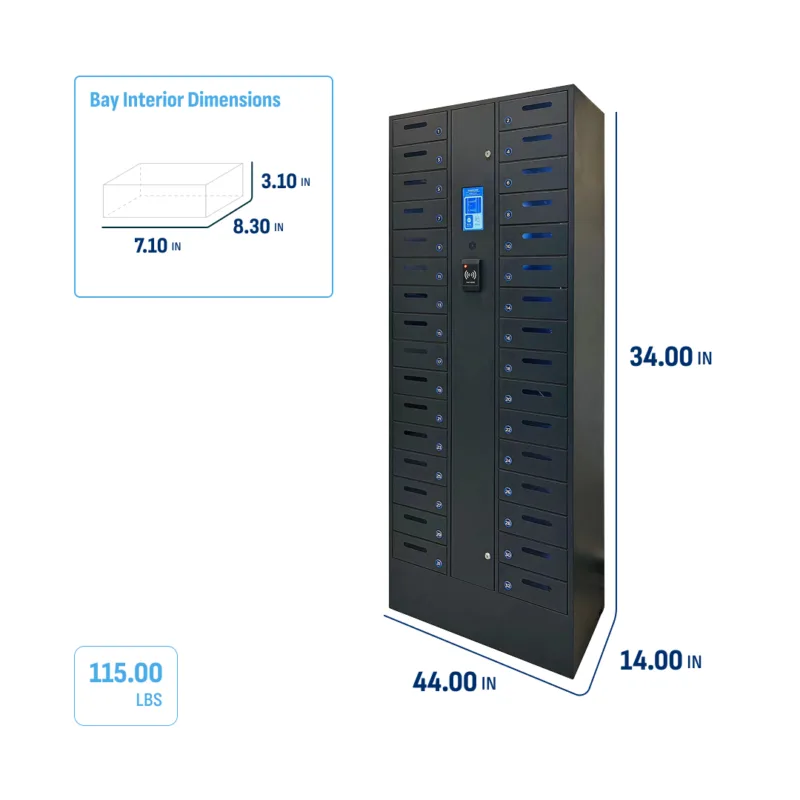HonestWaves - Smart SecureCharge 32 - Phone Charging Locker in Black - Dimensions and weight 32-Bay SecureCharge Phone Charging Locker
