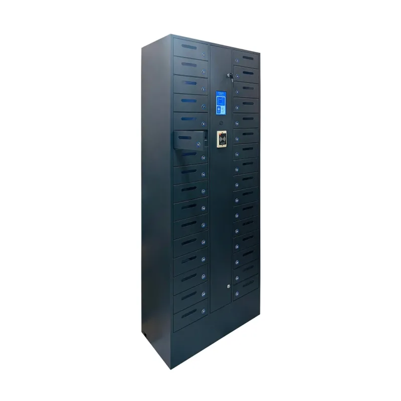 HonestWaves - Smart SecureCharge 32 - Phone Charging Locker in Black - Looking Right With Bay Open Smart SecureCharge 32 Phone Charging Locker looking to the right