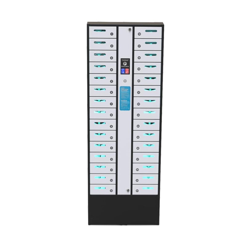 Front View of the HonestWaves SmartLocker 30 Phone Charging Locker in White